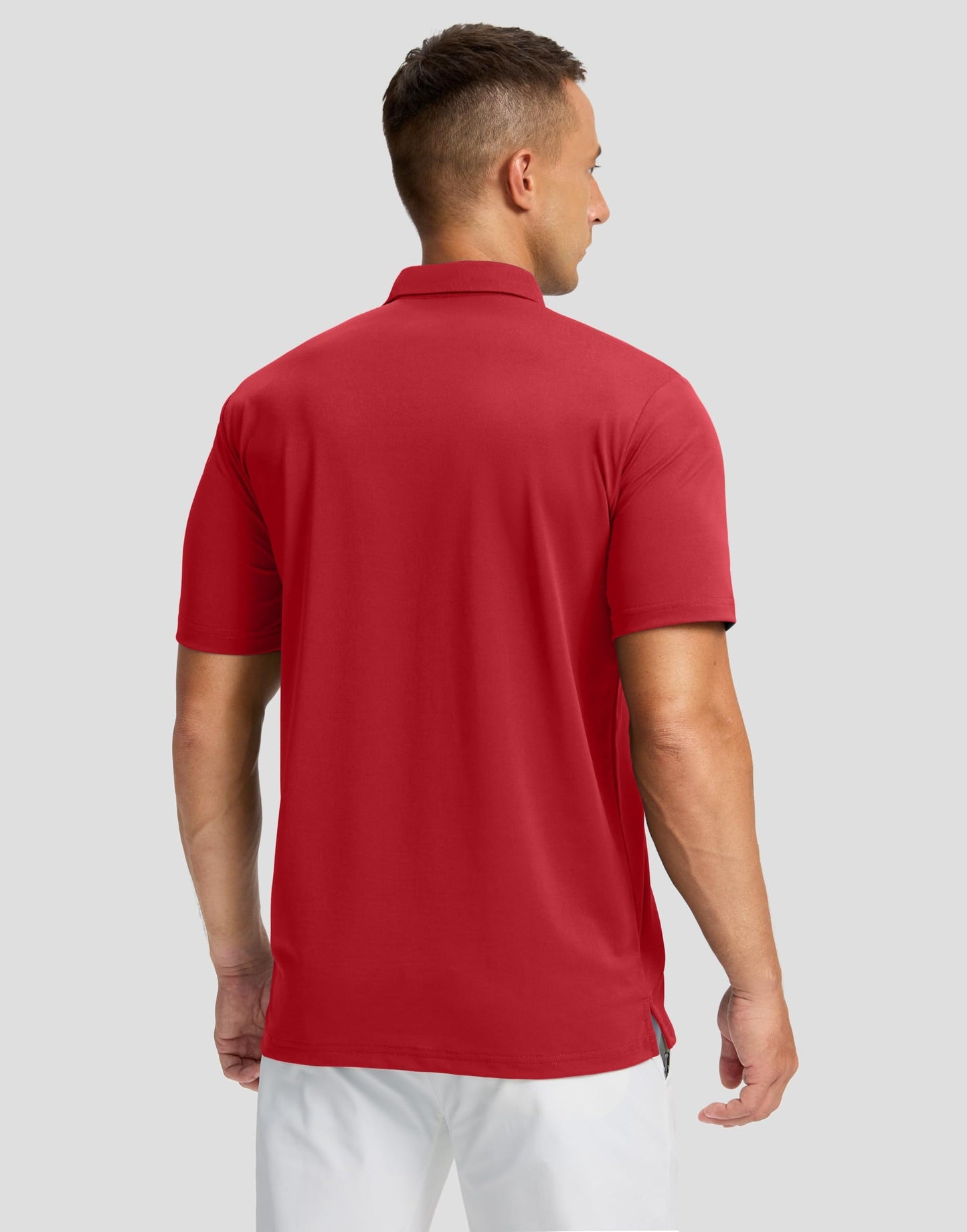 Men's Golf Shirts Dry Fit Moisture Wicking Performance Short Sleeve Collared Polo Shirts for Casual Tennis Bussiness (Red Stripe, XL)