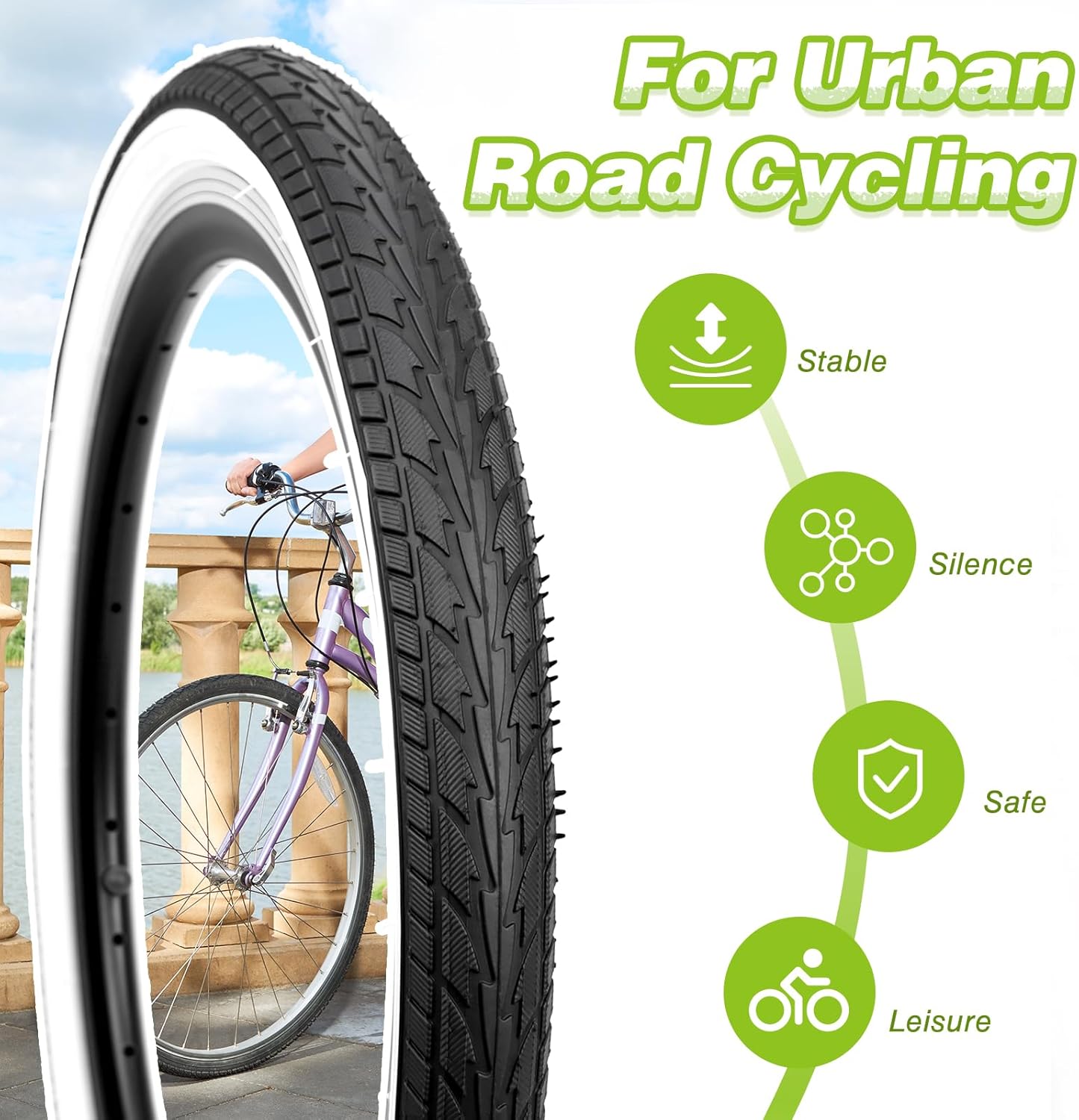 20/24 x 1.75 Inch Bike One/Two Pack Bicycle White Wall Side Black Tires Folding Bead Tires with/Without Inner Tubes Compatible with 20"/ 24" City Bike, Lady Bicycle, Cruiser Bikes, Tricycles