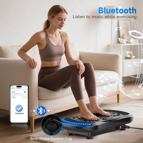 Vibration Plate Exercise Machine, Full-Body Workout Vibrating Platform with Loop Bands, Waver Vibration Plate for Home Fitness,Fitness Equipment for Strength Toning & Fat Loss for Women Men Dark Black