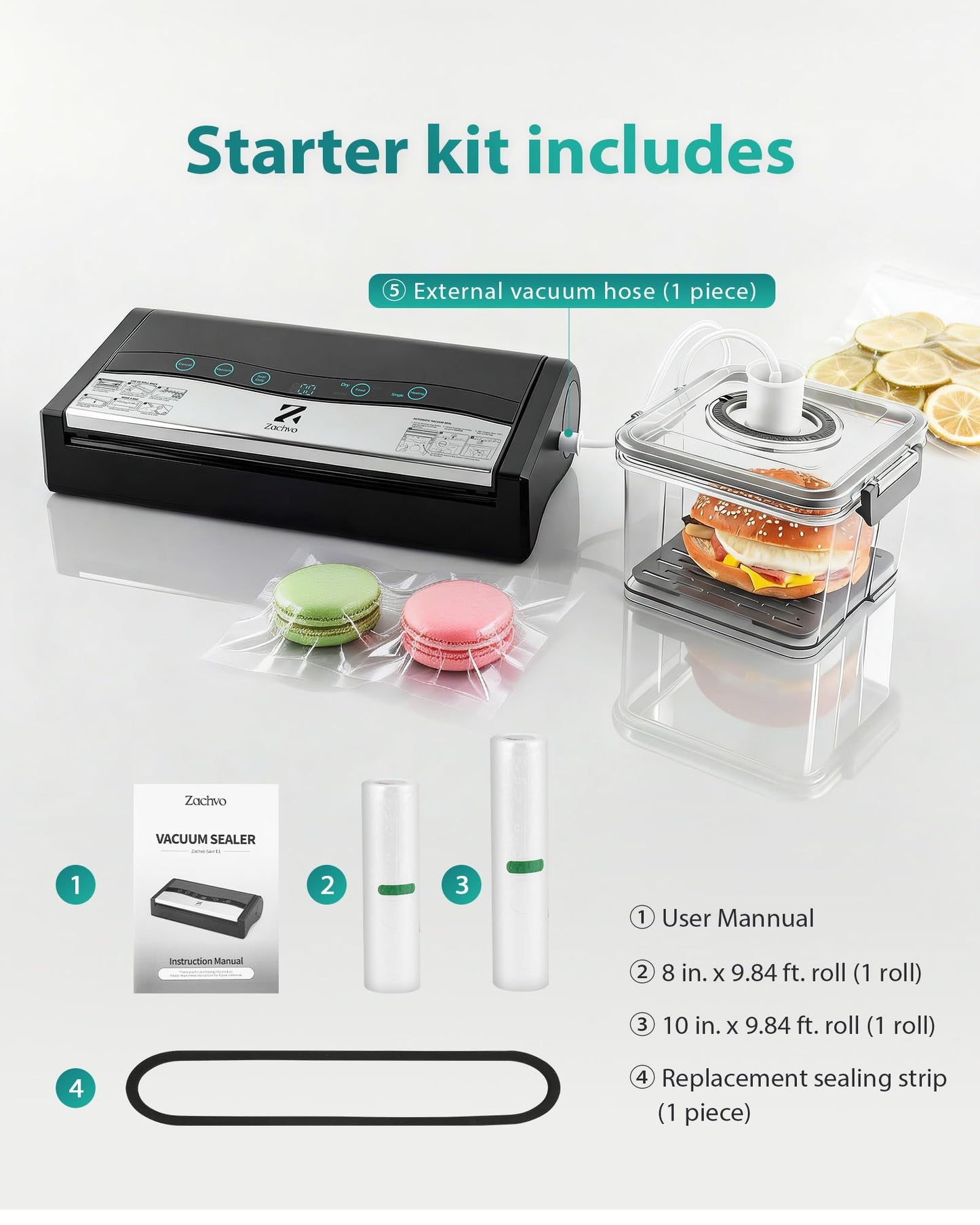 Vacuum Sealer for Food, 90kPa Auto Lock Food Sealer Machine, with Bag Rolls