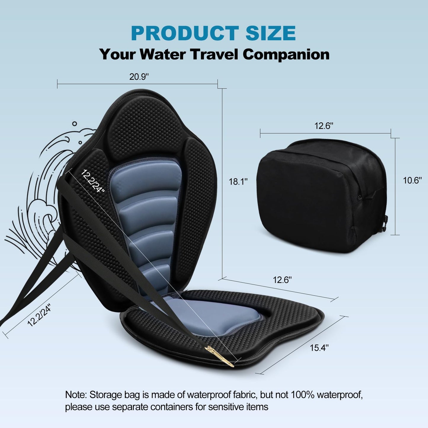 JEAYYDSI Kayak Seat with Back Support, Paddle Board Seat Replacement, Universal Adjustable Deluxe Cushion with Waterproof Storage Bag Foldable for Kayak,Padded Boat,SUP,Canoe,Fishing Boat