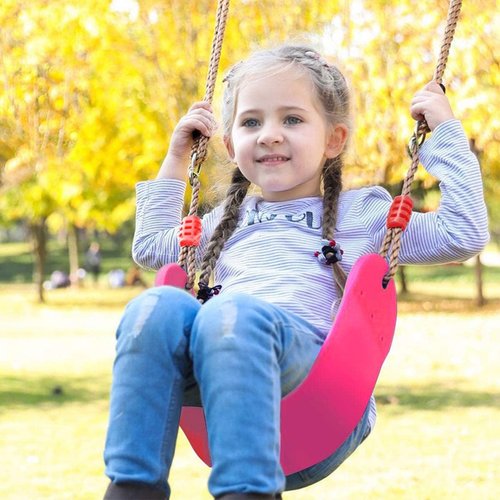 Thaibna Elastische Kinderschaukel Bunte EVA Soft Board U-förmige Schaukel Sitz Schaukel Kinder Garten Outdoor Schaukel (Pink)