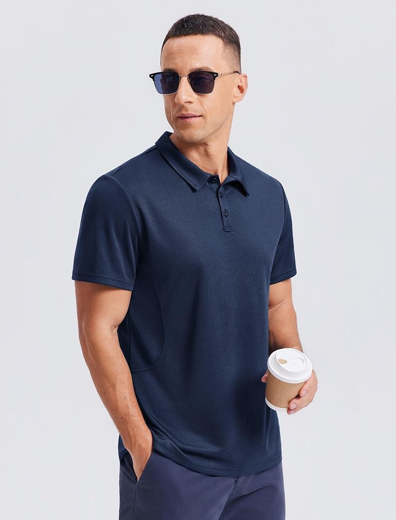 PINSPARK Men's Golf Polo Shirt - Quick Dry, Short Sleeve, Navy XL