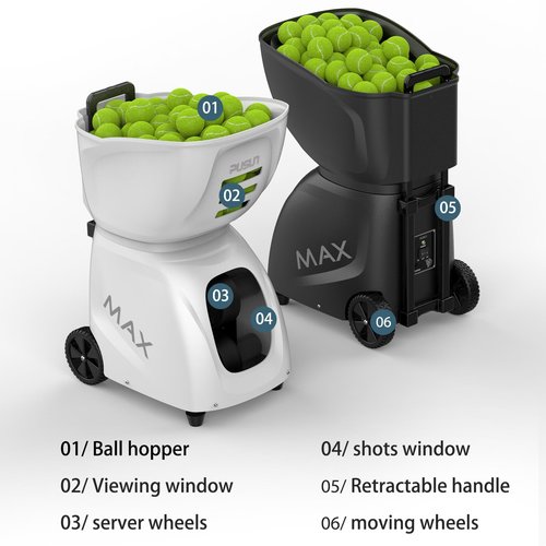 PUSUN PT-MAX C Tennis Ball Machine - Professional Auto Ball Server with APP Control, 28 Landing Points & 26 Training Modes, Smart Tennis Trainer with Variable Speed System (5-7H Runtime)