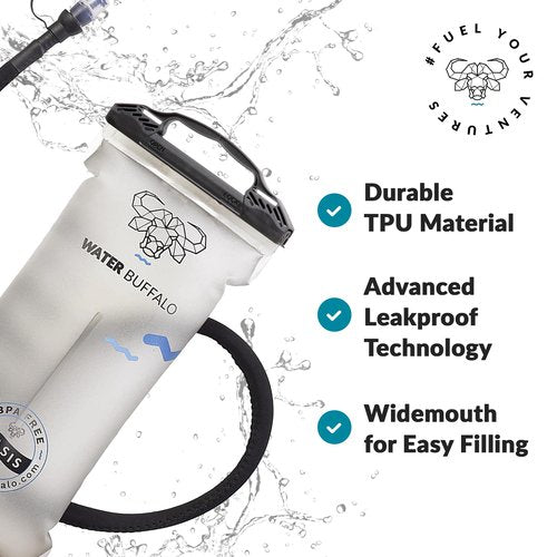 Water Buffalo Oasis Hydration Bladder – 2L and 3L Water Bladder for Hiking Backpack, Leakproof Design with Insulated Hose and High-Flow Bite Valve