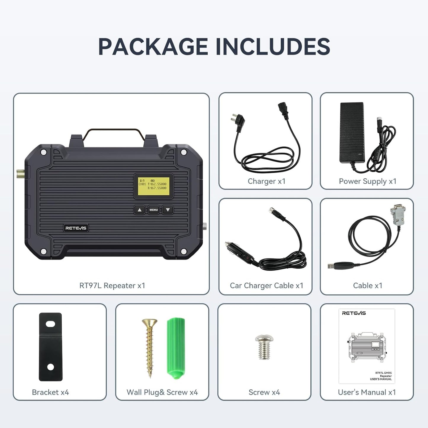 (3rd Gen RT97) Retevis RT97L Up to 25W GMRS High-Power Repeater, IP66 Waterproof, Long Range Base Station Compatible with Raspberry Pi for Farms, Remote Areas & Home Use (1 Pack)