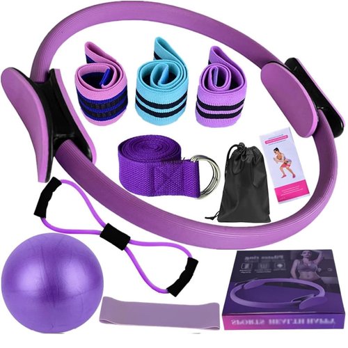 Betters Me Pilates Kit, Pilates Essentials Kit for Women, 11-Piece Portable Fitness Equipment for Core Strength, Stretching & Toning (Purple)