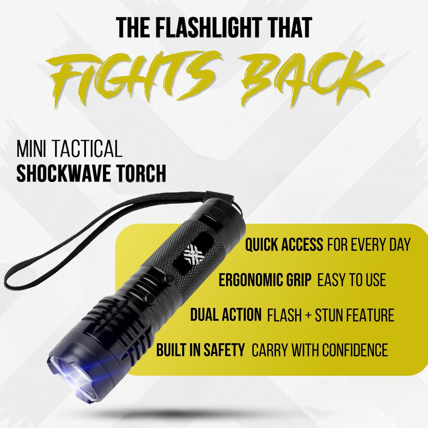 Pain Safari Shockwave Mini Stun Gun Flashlight | Stun Gun for Women and Men Self Defense | 15,000V | 200-Lumen LED Emergency Flashlight | No License Needed | USB-C Rechargeable Stun Gun Flashlight