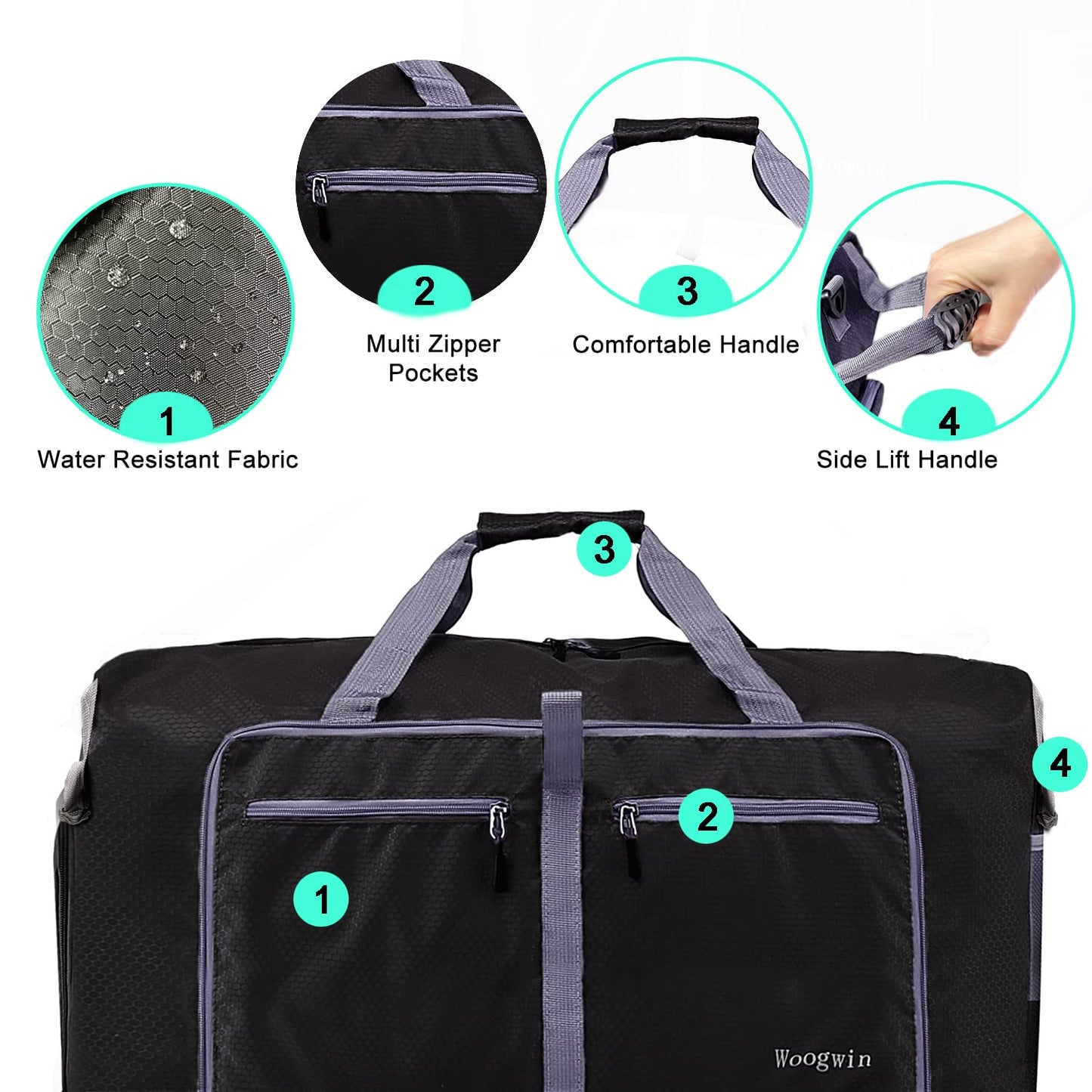 Woogwin Travel Duffel Bag Large Foldable Waterproof Overnight Bag for Beach Swim Bags Pool Sports Gym (100L Black)