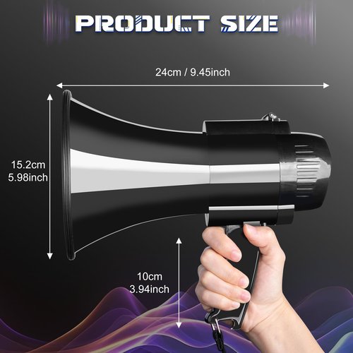 MyMealivos 30W Megaphone with Siren & 240s Record-Adjustable Vol Control Cover Up to 800 Yards Range Fit for Sport Games Cheerleading Coaches Event Organizers-Black