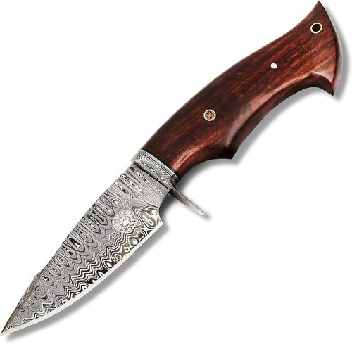 BIGCAT ROAR Predator Hunter - Patented Handmade Damascus Steel Fixed Blade Hunting Knife 10" - Walnut Wood Handle & Leather Sheath - Bushcraft Outdoor, Skinning & Survival Knife - Collector Men Gifts