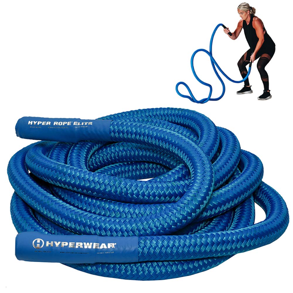 HYPERWEAR Hyper Rope Weighted Short Battle Rope, 15 lbs, 1.5in x 20ft, Anchor Optional, Full-Body Workouts (Blue)