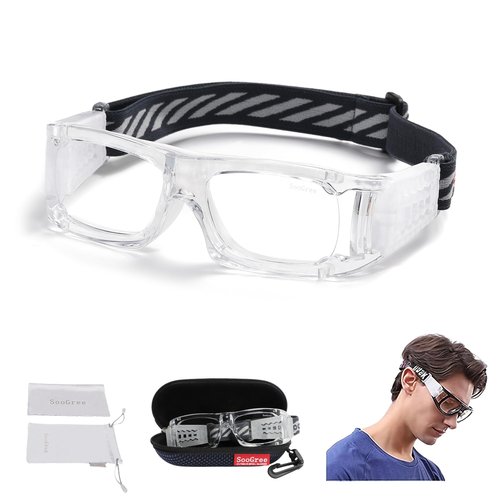 SooGree Sports Goggles - Racquetball Glasses Protective Eyewear for Men and Womens Damping & Anti Slip with Adjustable Strap (G8012 White frame white pad)