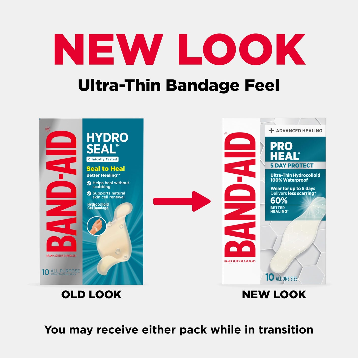 BAND-AID Brand Pro Heal 5 Day Protect, Ultra-Thin Hydrocolloid for Advanced Healing, 100% Waterproof First Aid Adhesive Bandages Provide Less Scarring Than Uncovered Wound, Assorted Sizes, 14 Count