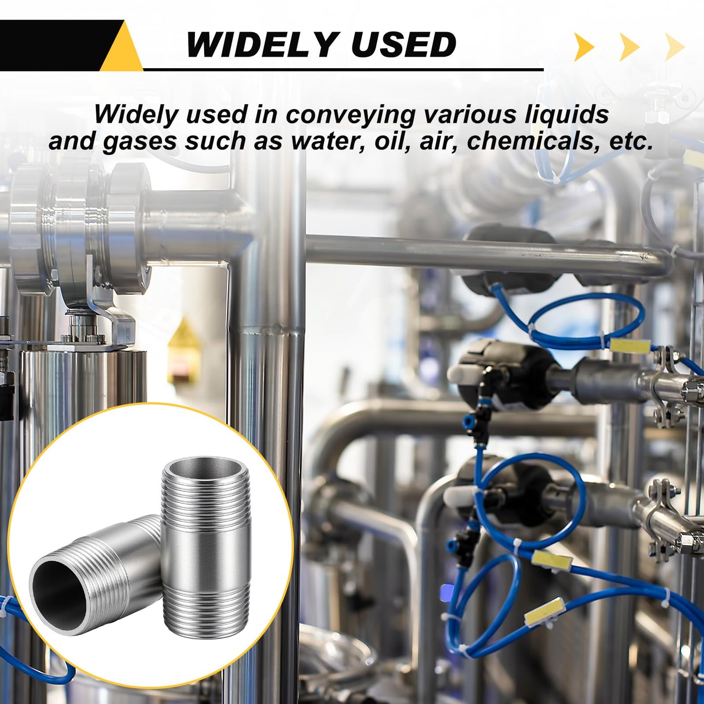 Otoolling 4 Pcs 304 Stainless Steel Pipe Fittings 3/4" NPT x 3/4" NPT Male Threaded 2" Length Nipple Cast Pipe Fittings for Oil Air Fuel