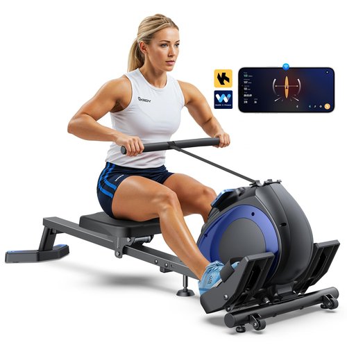 WELLFIT Rowing Machine for Home - Magnetic Rowing Machines 300lbs Capacity, Quiet Compact Smart Indoor Rower with Adjustable Resistance, Work with KINOMAP for Glute,Leg,Arm Muscles Workout Exercise