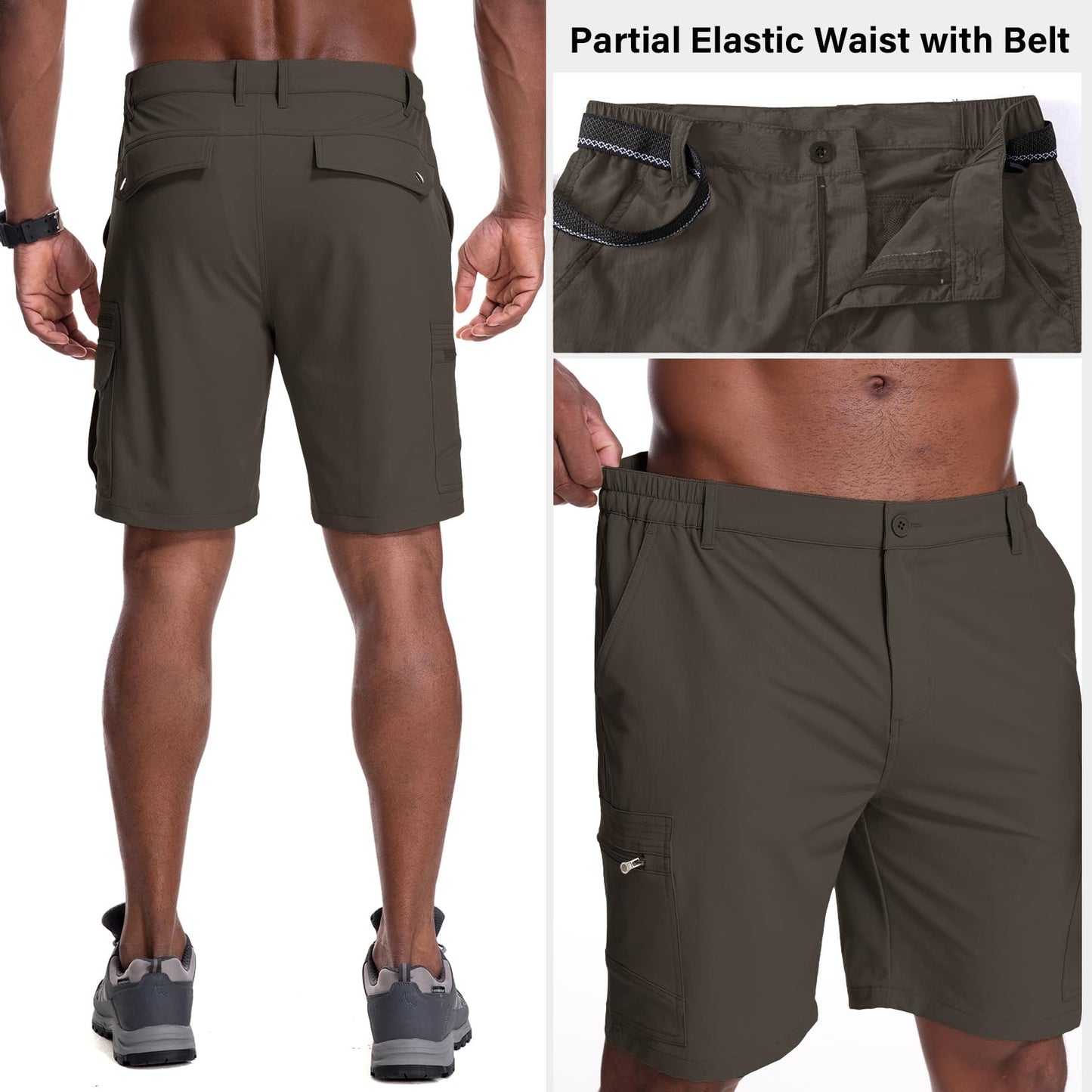 Jessie Kidden Mens Outdoor Casual Expandable Waist Lightweight Water Resistant Quick Dry Fishing Hiking Shorts (6222 Dark Brown 38)