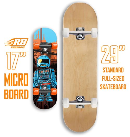 RUDEBOYS 17 Inch Mini Wooden Cruiser Graphic Beginner Skateboard (Robot Design)