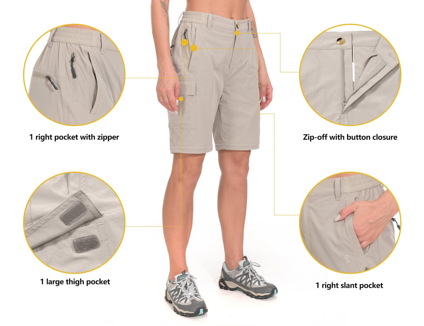 Little Donkey Andy Women's Convertible Zip Off Hiking Pants Khaki Size XXL