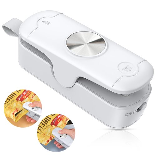 OEOP Bag Sealer, 2 in 1 Mini Bag Sealer Heat Seal and Cutter, Portable Chip Bag Sealer Heat Sealer Bag Resealer for Snacks Candies Plastic Bag Food Storage (Batteries Included)