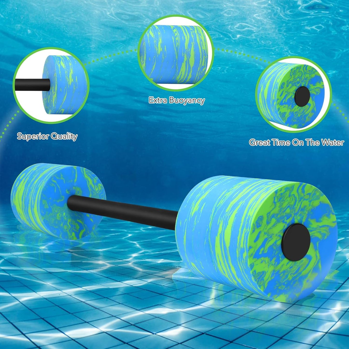 29.3’’Aquatic Exercise Equipment Swim Barbell High Density EVA Foam Pool Barbell with Water Exercise Discs Aquatic Fitness Equipment (Blue&Green)