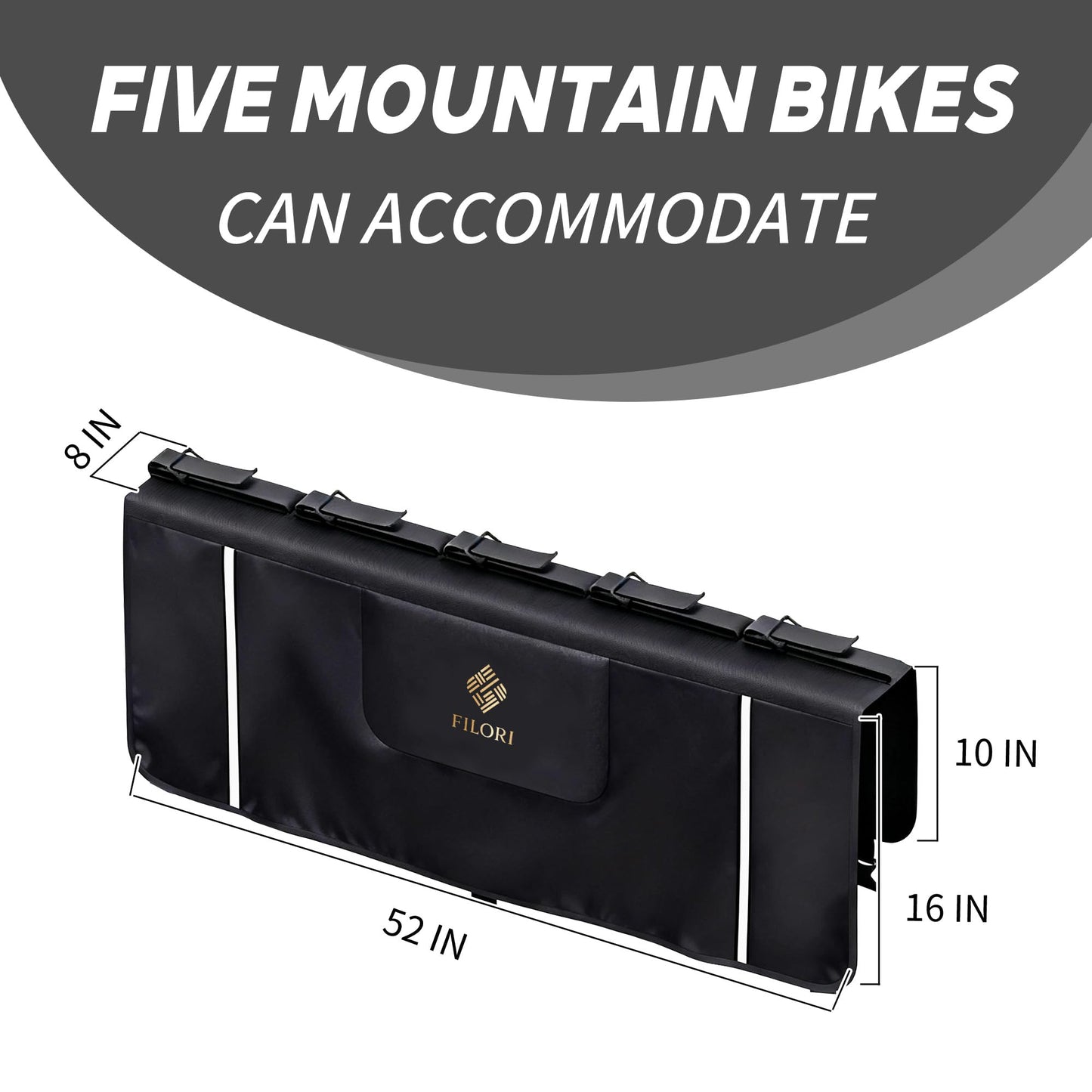 FILORI 5-Bike Tailgate Pad for Mountain Bike | No-Block Backup Camera, Waterproof Tool Pockets & Reflective Strips | Heavy-Duty Protection for Truck & Bikes | Universal Fit for Most Pickup Trucks