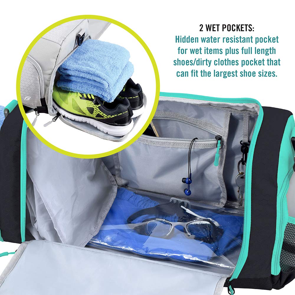 Ultimate Gym Bag 2.0: The Durable Crowdsource Designed Duffel Bag with 10 Optimal Compartments Including Water Resistant Pouch, Teal, Medium (20")