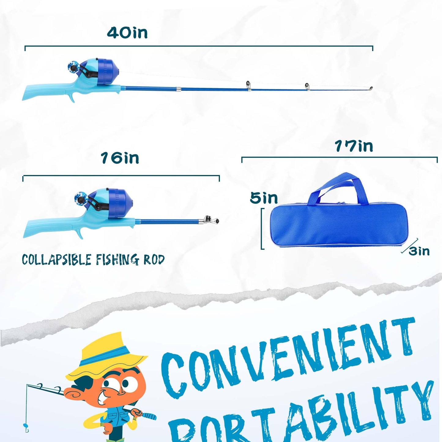 WIDDEN Kids Fishing Pole, Telescopic Fishing Rod, Toddler Collapsible Fishing Rod and Reel Combo with Tackle Box, Fishing Line, Bobber, and Soft Lures for Boy, Girl, Youth, Beginner, Over 3 Years Old