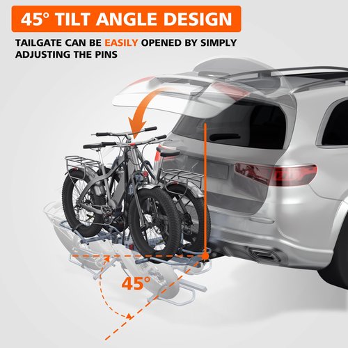 AKHAL-TEKE Bike Hitch Rack, Wobble Free Smart Tilting Bike Rack, Foldable 2-Bike Rack for Standard, Fat Tire and E-Bike, 2-Bike 180 lbs Capacity, Fits 2-inch Receiver