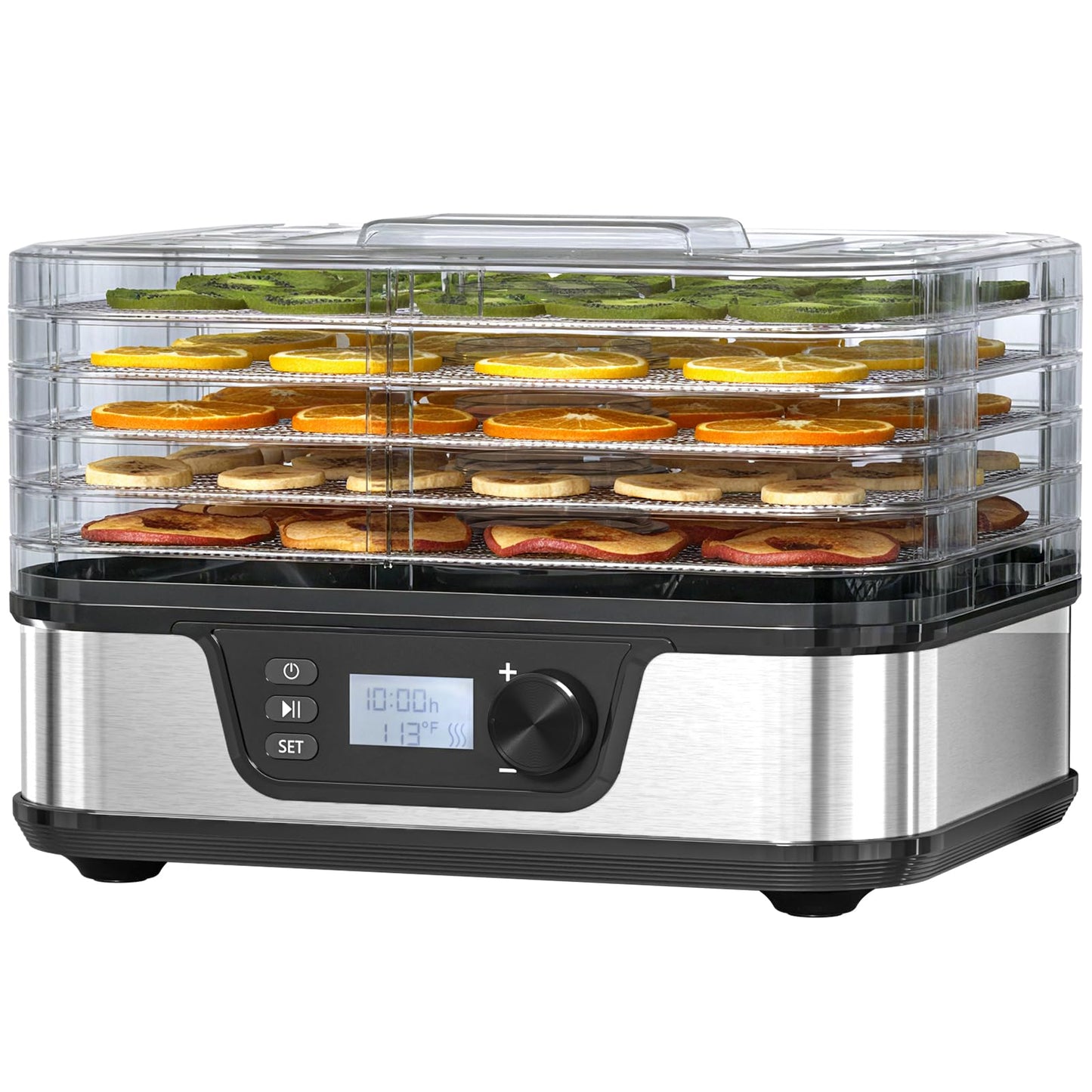 Kndko Food Dehydrator 350W Machine With Digital Adjustable Temperature and 72H Timer,5 BPA-Free Stainless Steel Trays for Fruits Vegetables and Meat