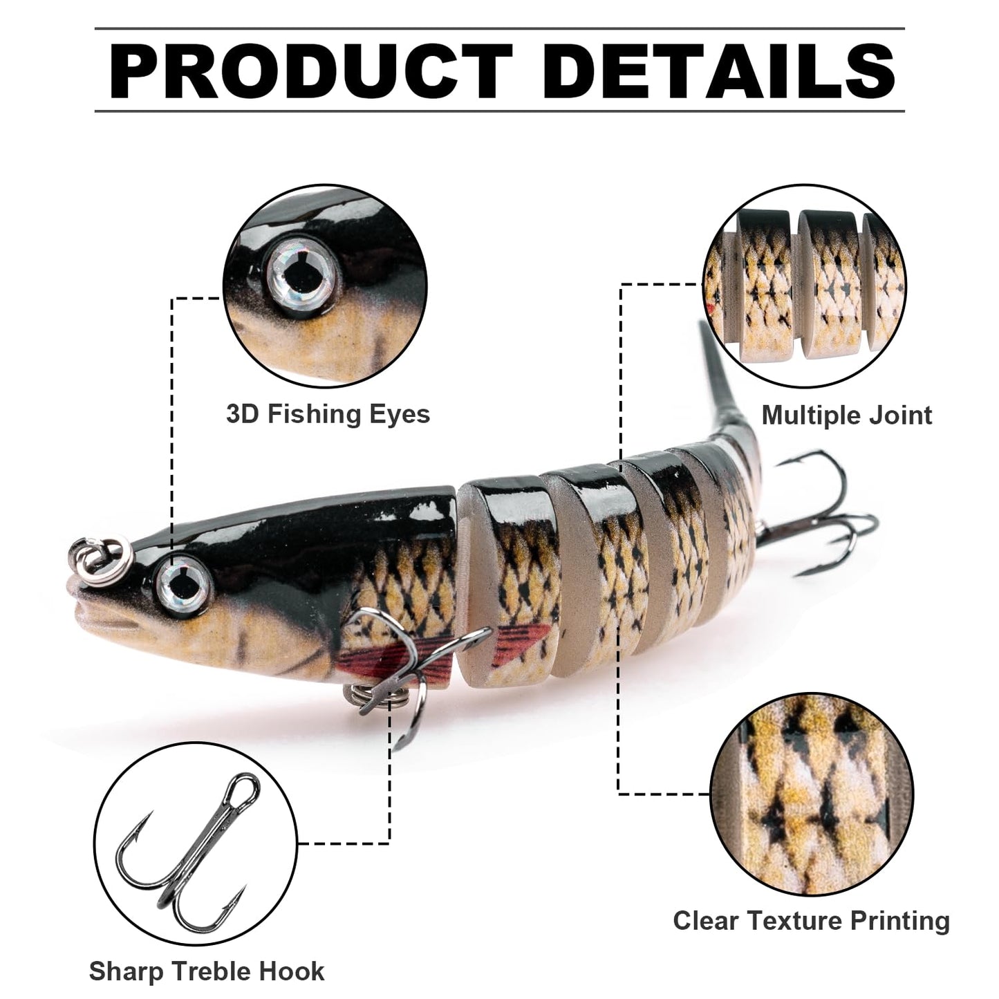 ReeMoo Fishing Lures for Bass, Topwater Fishing Lures, Multi Jointed Swimbaits, Lifelike Slow Sinking Swimming Bass Lures for Freshwater and Seawater Fishing Accessories