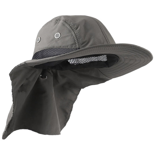 Falari Outdoor Sun Hat, Wide Brim with Neck Flap, Safari Hiking Gardening Fishing Hat - Gray