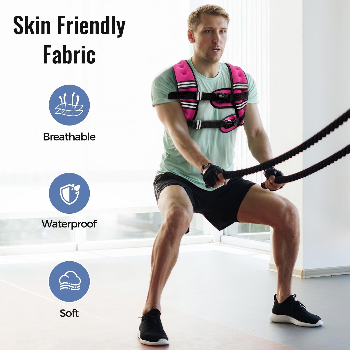 Zeerun Weighted Vest, 6lb/8lb/10lb/12lb/15lb/18lb/20lb/24lb/30lb for Men Women, Reflective Stripe Adjustable Buckle, Comfortable Durable Rucking Vest for Walking Running Strength Training, 30LBS-Pink