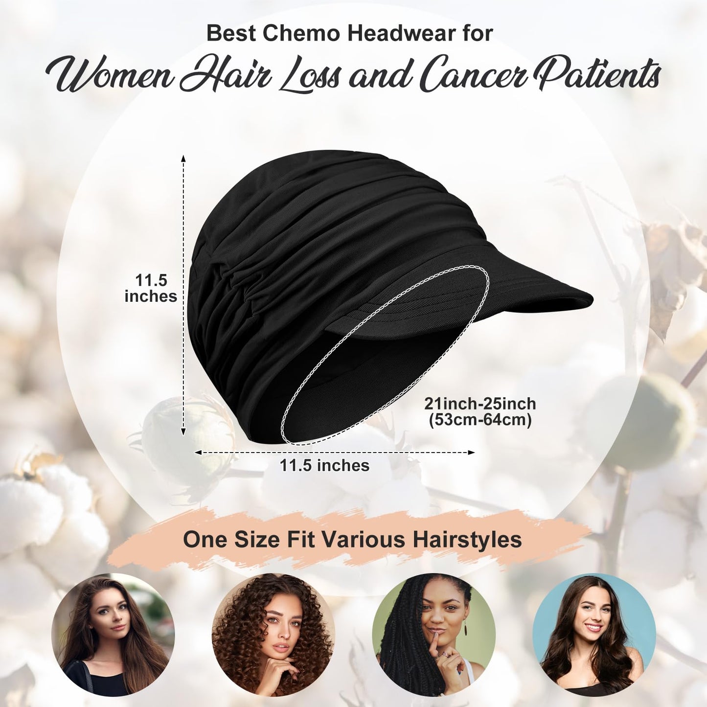 Jamntower 6 Pcs Chemo Cancer Hat for Women Breathable Bamboo Newsboy Baseball Cap Soft Headwear for Cancer Patient Hair Loss(Black, Light Gray, White, Navy Blue, Dark Gray, Grey Blue)