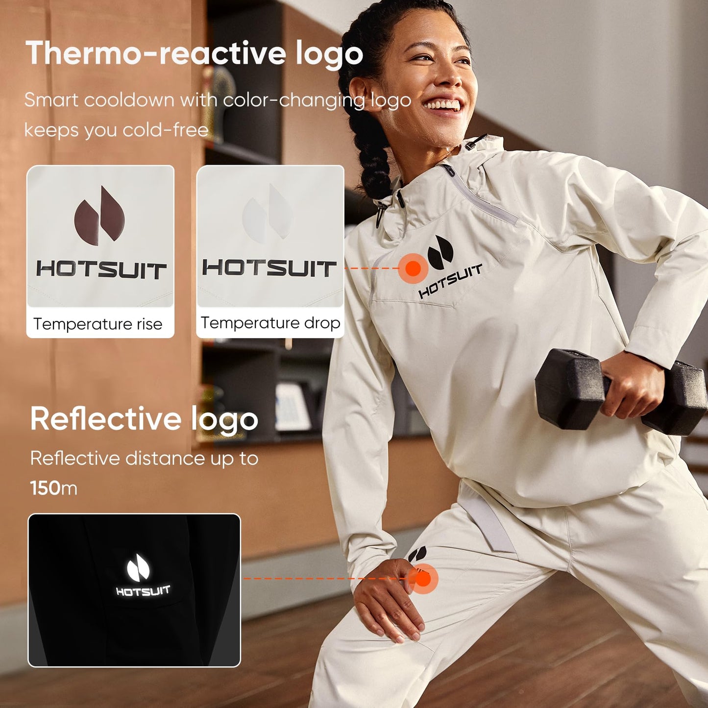 HOTSUIT Pro-Series Non Rip Sauna Suit for Women, Sweat Jacket Pants for Workout, L