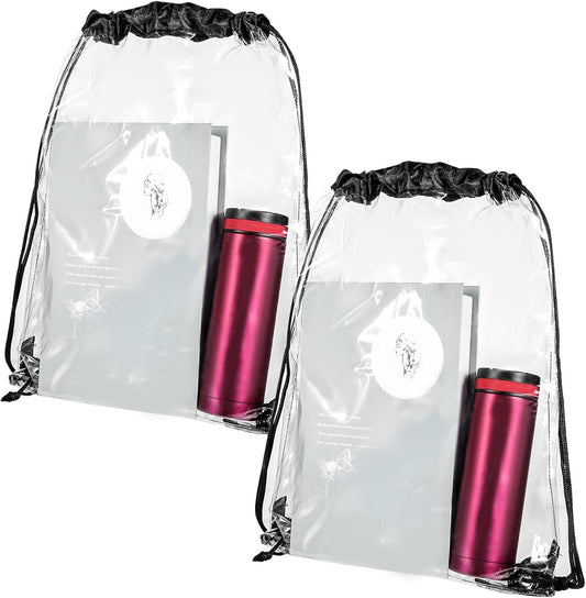 2pcs Clear Drawstring Bags,See Through Pvc Bookbag,Waterproof Clear Purse for Stadium Events Concert Sport Work Travel(16.9 x 12.9 Inches)