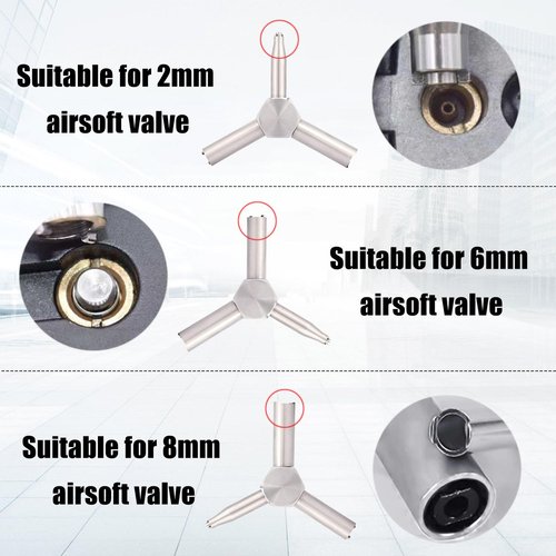 Valve Key for Airsoft, Triangle Wrench Valve Removal Tool for GBB AEG KSC WA Gas Magazine Charging (Silver)