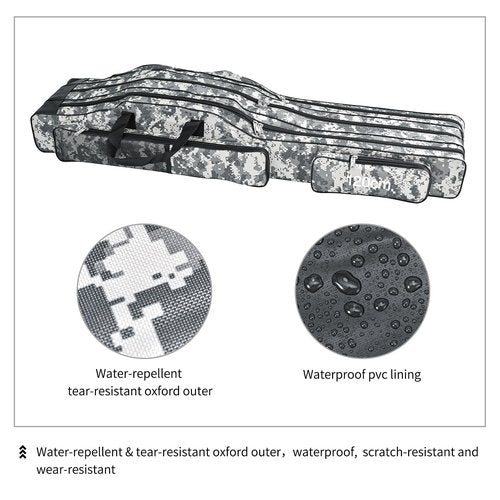 LEOFISHING Portable 3 Layers Fishing Pole Bag Durable Oxford Folding Fishing Rod Reel Carry Case Tackle Storage Bag Case Waterproof Camouflage Travel Fishing Carrier (Yellow Camouflage, 150cm/59in)