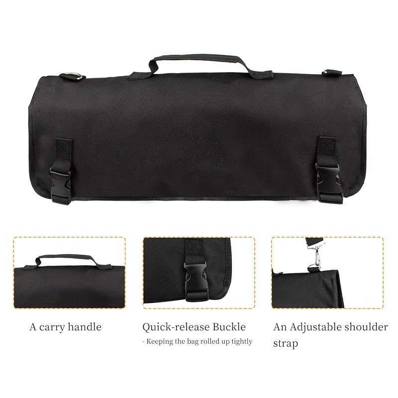 Large Capacity Knife Roll Bag with Handle & Shoulder Strap – 15 Slots Chef Knife Case