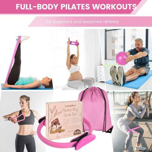 Pilates Essentials Kit for Women Set of 13-13-Piece Home Pilates Equipment Set, Includes Pilates Ring, Resistance Bands, Yoga Ball - Accessories for Home Fitness Workouts & Beginners (Purple)
