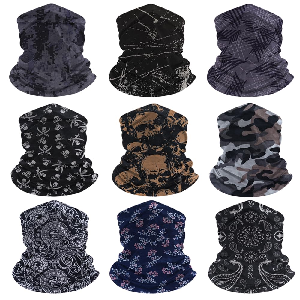 EAZZEA 9-Pack Balaclava Face Mask for Men & Women - UV Protection Neck Gaiter, Multi-Use Cycling Mask & Breathable Headband