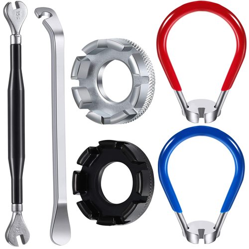 5 Pieces Bicycle Spoke Wrench Bike Spoke Tool with 1 Piece Tire Lever Bike Rim Correct Kit Cycling Pocket Tools for Bicycle Repair, Totally 6 Pieces Tool Kit