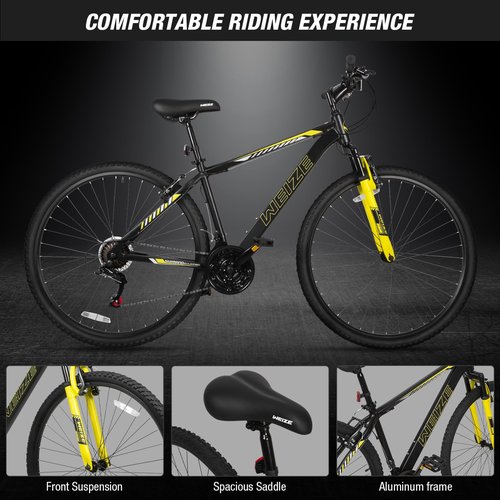 WEIZE Hardtail Mountain Bike, 29 Inch Wheels Outdoor Cycling Bike, 21-Speed Trigger Shifter, Aluminum Frame for Men and Women, Comfort Saddle, MTB Bicycle with Suspension Fork