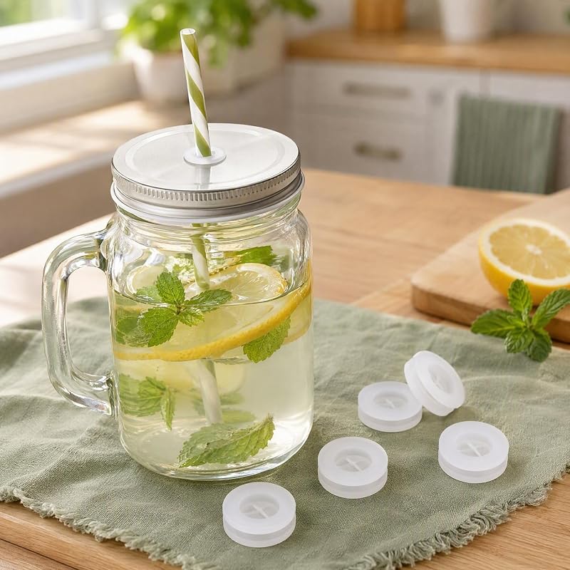 Mason Jar Straw Hole Plugs, Silicone Lid Covers – 20 Pack, Dust & Leak Protection