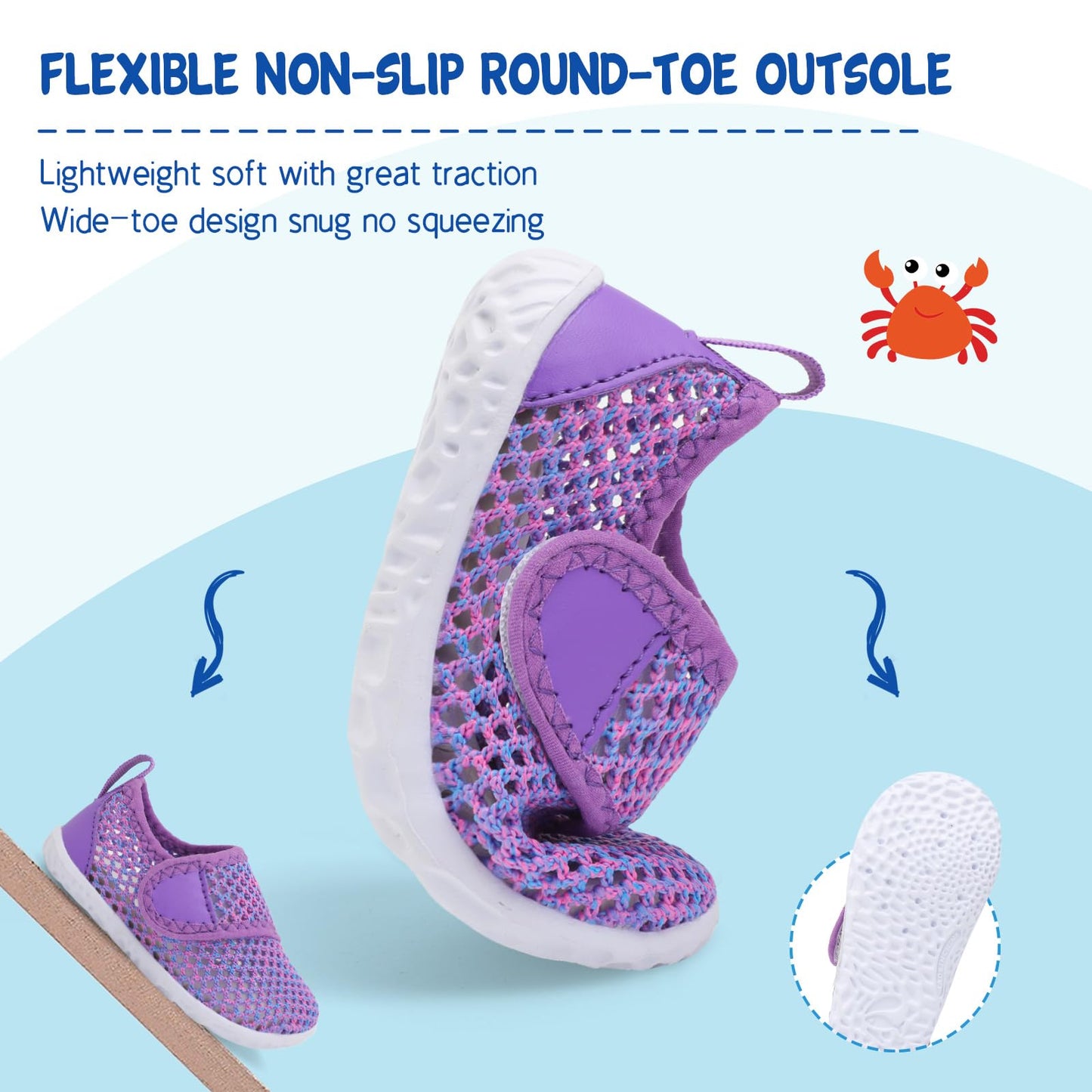 LeIsfIt Girls Boys Water Shoes Kids Aqua Socks Toddler Quick-Dry Beach Swimming Shoes Lightweight Breathable Non-Slip Summer Shoe, Purple, 11 Toddler