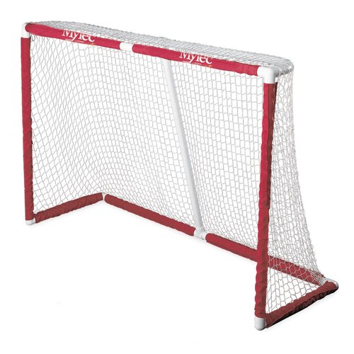 Mylec Official Regulation Sized PVC Hockey Goal for Indoor + Outdoor (6 x 4 Feet), Lightweight & Portable, Sleeve Netting System (Red, 14 Pounds)