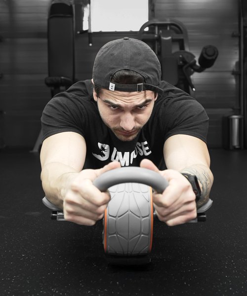 DMoose Fitness Ab Roller Wheel with Elbow Support & 2 Knee Pads - Abdominal Exercise Trainer for Core Strength Training - Ultimate Abs Workout Equipment for Home and Gym - Ab Machine for Men & Women (Grey)