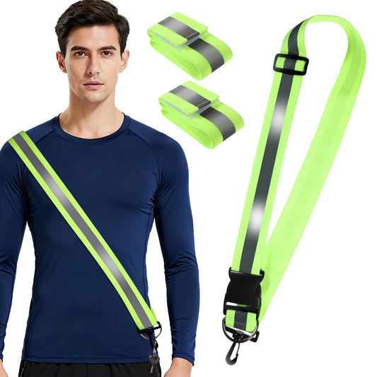 Alrhso Reflective Sash for Walking at Night, 3 Pcs High Visibility Reflective Running Gear Night, Adjustable Night-Walking Safety Gear for Men Women