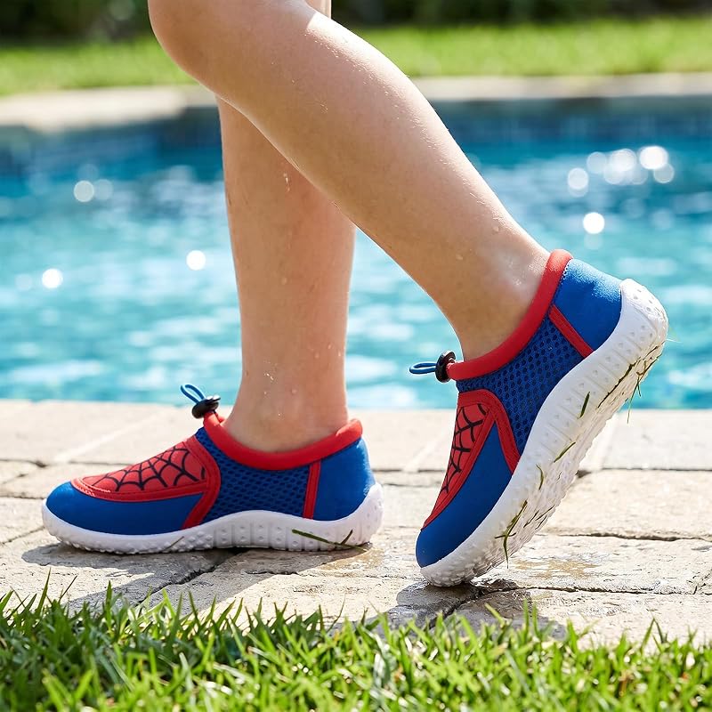 WateLves Kids Water Shoes - Quick-Dry Beach Aqua Socks for Boys & Girls, Red+Blue Toddler Size