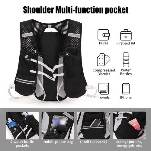 Running Vest Backpack, Lightweight Hydration Backpack with Water Bladder or Soft Flask, Hydration Packs for Cycling Biking Hiking Climbing Skiing (Backpack with 2pcs Soft Flasks)